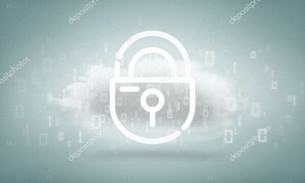 Binary cloud with internet security padlock 3d rendering